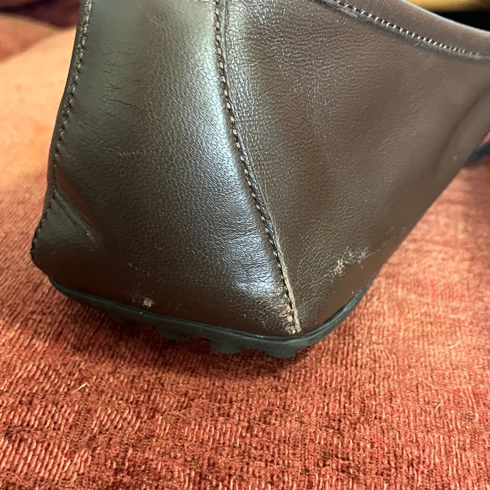 Gucci Brown Leather Penny Loafers with Signature Red & Green Web - Picture 10 of 11